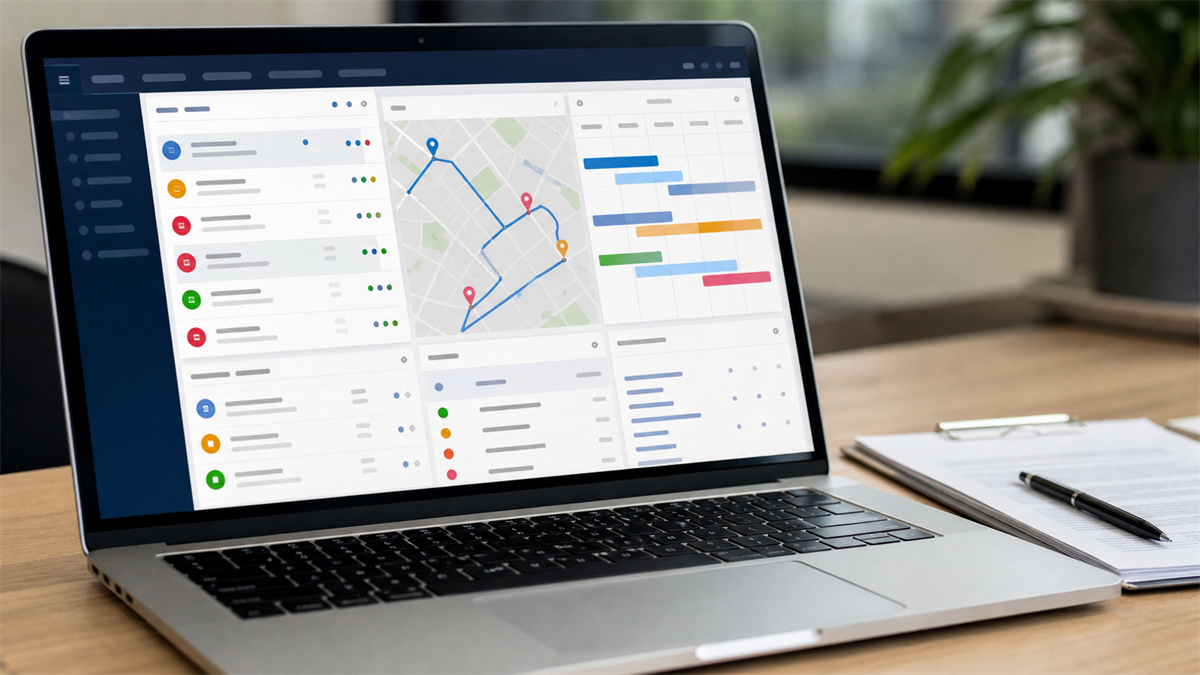 Generic service business dispatch and scheduling dashboard used for a workflow review