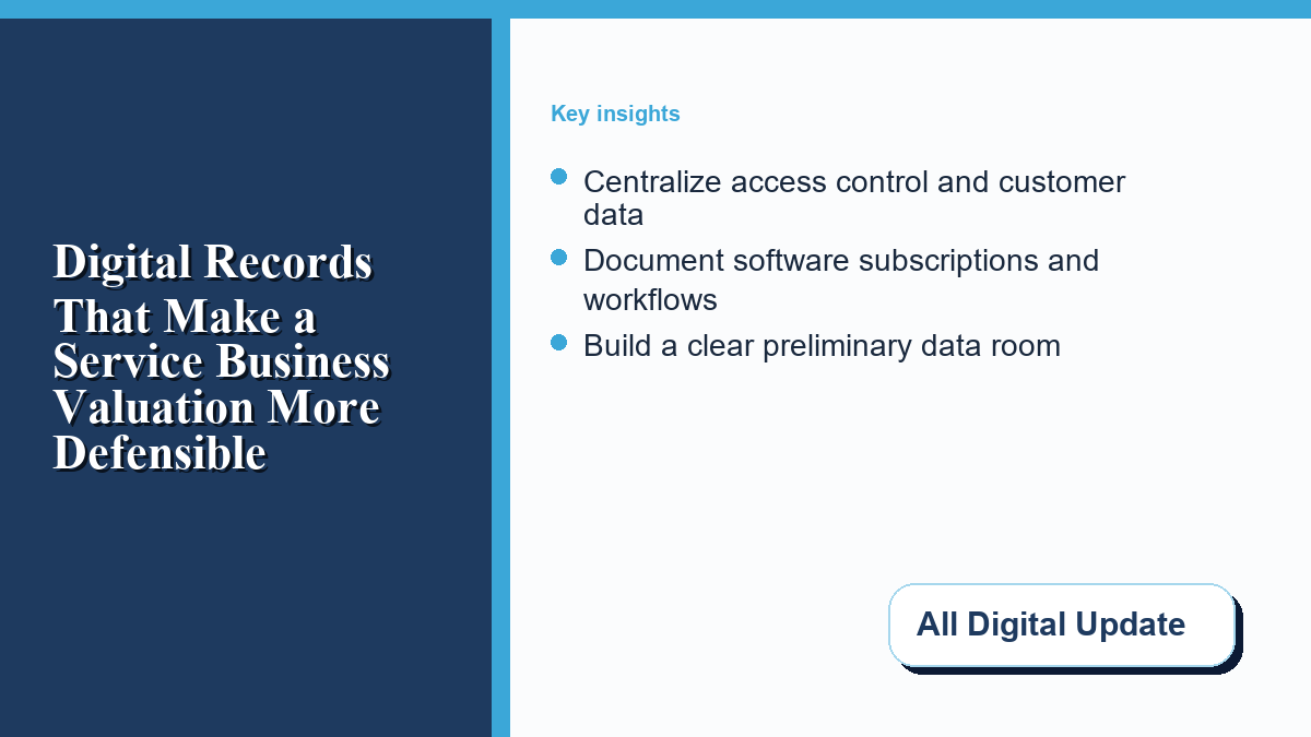 Digital records organized to support a service business valuation